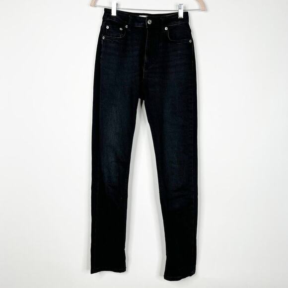 2/$30 ZARA Split Ankle Skinny Jeans 2 Rinsed Black High Rise #5724 - Picture 3 of 10